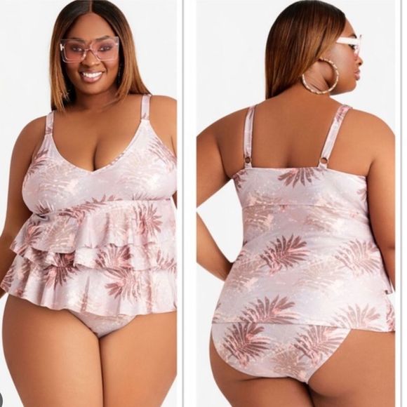 NWT Nicole Miller tropical sand print 3 tier tankini plus size swimwear - Picture 4 of 10